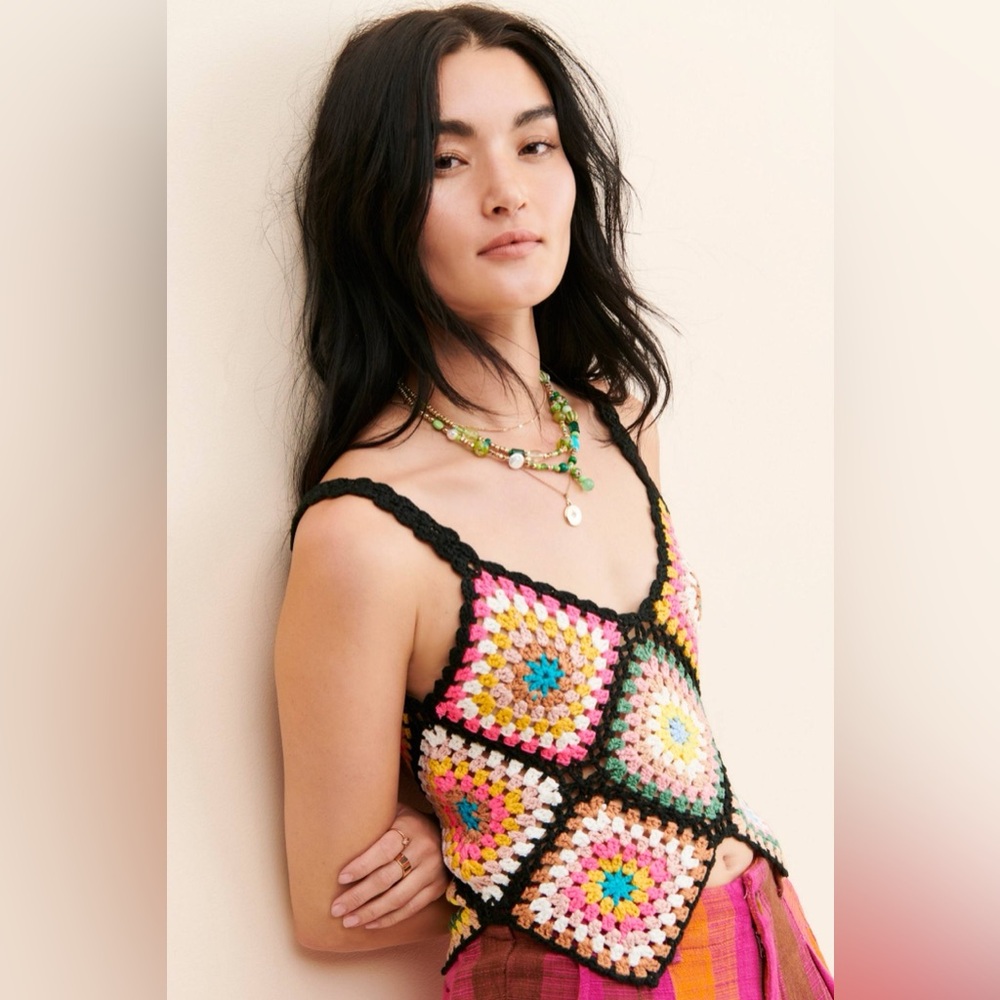 NWOT‎ RAGA Multicolor Crochet patchwork hand knit top